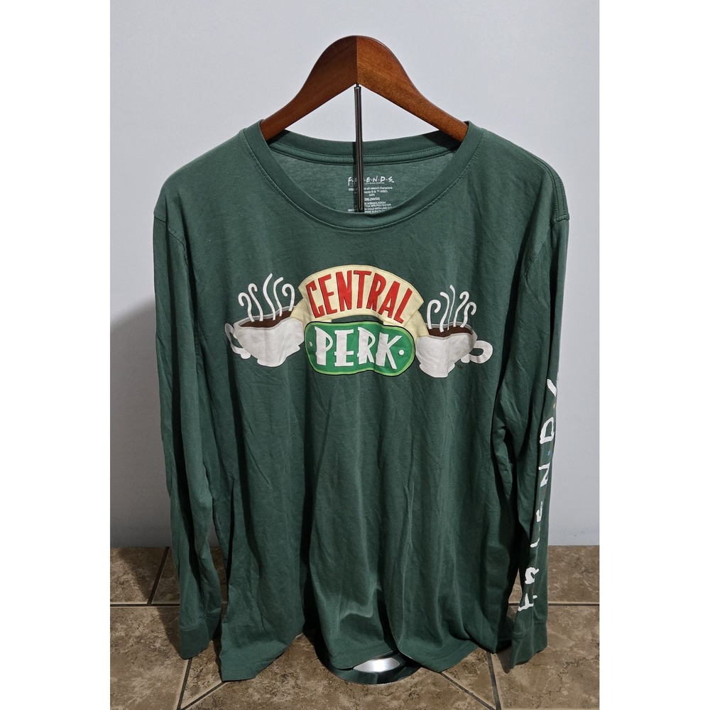 Friends Central Perk Long Sleeve Graphic Tee Green Mens 2XL Coffee Shop Logo